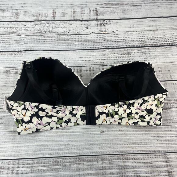Auden Wire Free Women's Bra size 42D Black Purple Floral Stretch Smooth Coverage - Picture 6 of 9